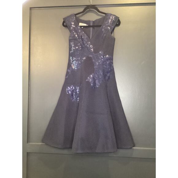 rickie freeman teri jon a line navy sleeveless floral sequin applique dress 2 - Picture 13 of 13